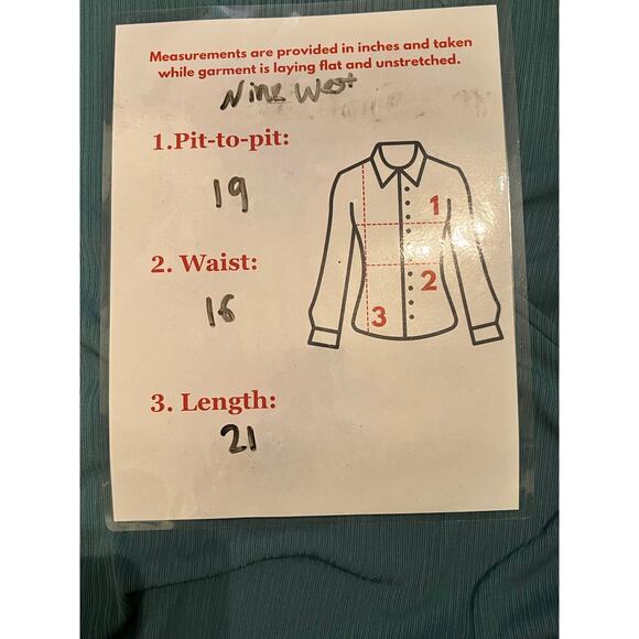 Nine West Faux Wrap Top L Turquoise Long Sleeve Business Casual colorful basic - Picture 7 of 7